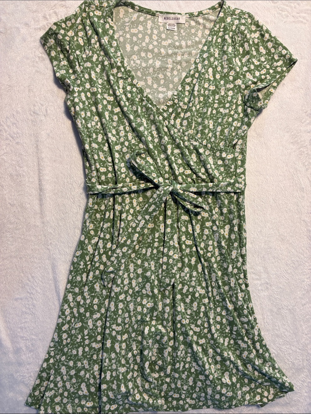 Rebel Sugar Green Floral Wrap Mini Dress